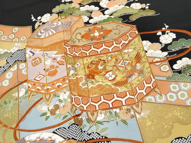 平和屋本店■極上 創業460年・千總 黒留袖 駒刺繍 貝桶宝尽くし吉祥文 金彩 松坂屋扱い 逸品 CYAA2503s5