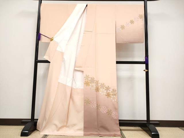 平和屋本店■極上 人間国宝 福田喜重 刺繍 訪問着 百合車 暈し染め 金銀彩 洒落柿色地 反端付き 逸品 CYAA2509s5