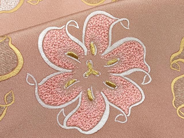 平和屋本店■極上 人間国宝 福田喜重 刺繍 訪問着 百合車 暈し染め 金銀彩 洒落柿色地 反端付き 逸品 CYAA2509s5