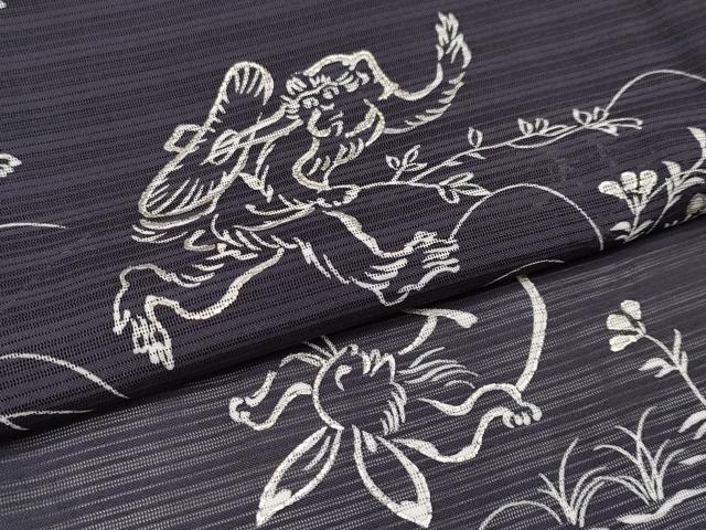 平和屋本店■極上 夏物 訪問着 変わり絽 駒刺繍 鳥獣戯画 銀彩 黒紅色地 逸品 CYAA2518s5