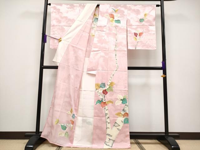 平和屋本店■極上 染刺工芸 大羊居 東京友禅 訪問着 単衣 刺繍 枝葉文 虹色地 逸品 CYAA2523s5