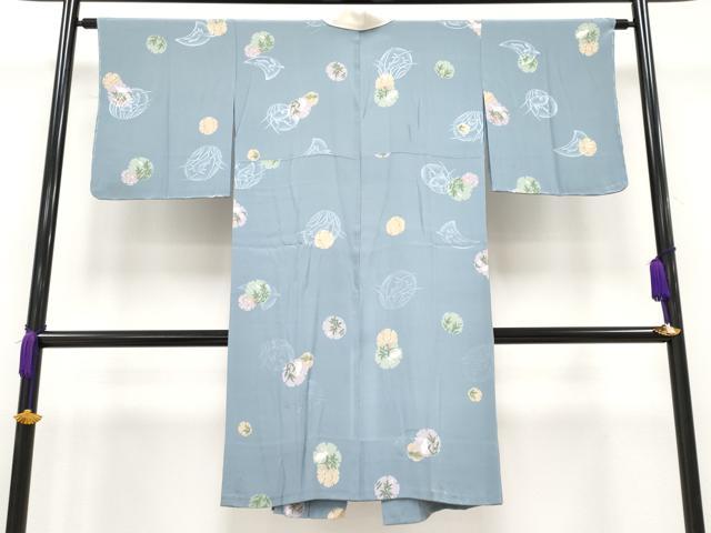 平和屋本店■上質な長襦袢　無双仕立て　雪輪兎草花文　湊鼠色地　逸品　未使用　CYAA2529s5 平和屋本店□上質な長襦袢 無双仕立て 雪輪兎草花文 湊鼠色