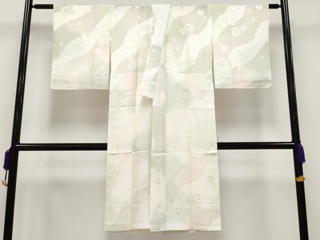 平和屋本店●上質な長襦袢 無双仕立て 鈴舞桜地紋 暈し染め 逸品 未使用 CYAA2530s5