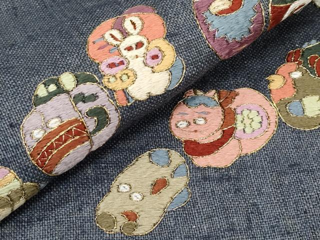 平和屋本店■極上 夏物 九寸名古屋帯 作家物 総刺繍 十二支 金糸 麻 逸品 未使用 CYAA2551s5