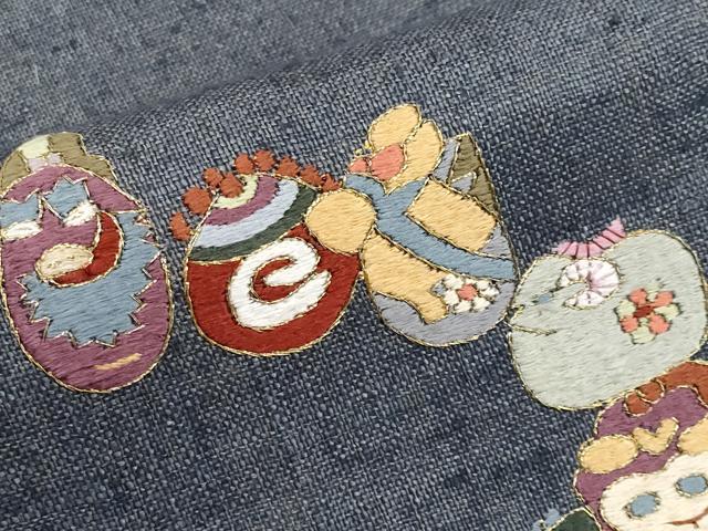 平和屋本店■極上 夏物 九寸名古屋帯 作家物 総刺繍 十二支 金糸 麻 逸品 未使用 CYAA2551s5