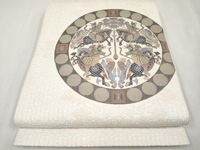 平和屋本店■極上 本場筑前博多織 八寸名古屋帯 四天王文 逸品 未使用 CYAA2552s5