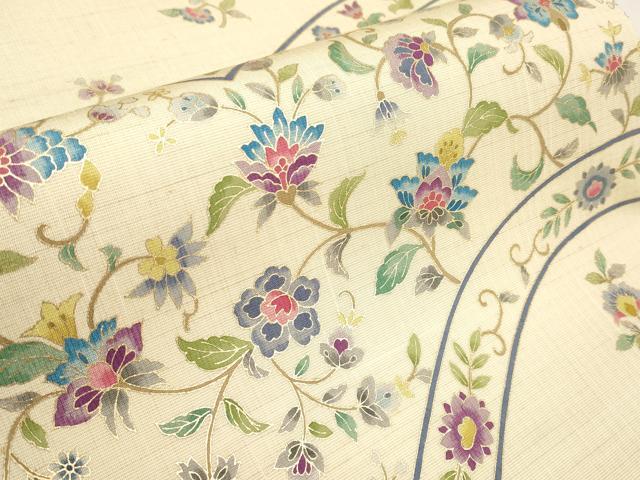 平和屋本店■極上 岡重謹製 OKAJIMA 九寸名古屋帯 京更紗 アタカス・クリキュラ糸 金彩 薄香色 証紙付 ほていや扱 逸品 未使用 CYAA2579s5