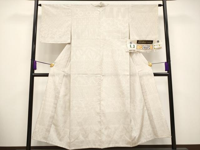 平和屋着物■極上 本塩沢 やまだ織 単衣 110亀甲 かすりつづり 百柄 曽根ノリ子作 肌色地 証紙付き 逸品 未使用 CYAA2621s5