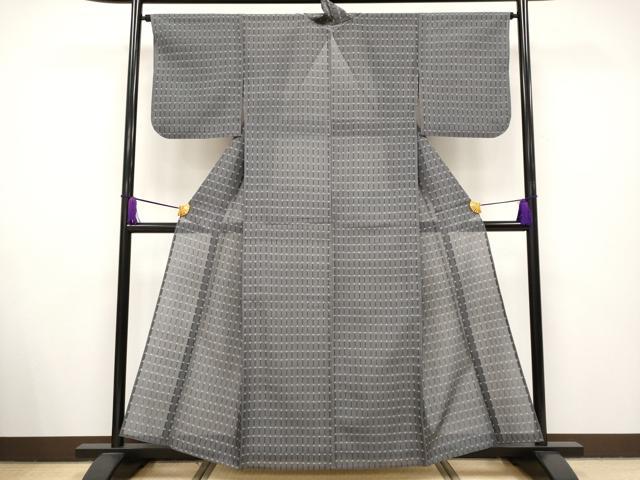 平和屋着物■極上 夏物 本場琉球絣 夏琉球 格子柄 丼鼠色地 逸品 CYAA2622s5