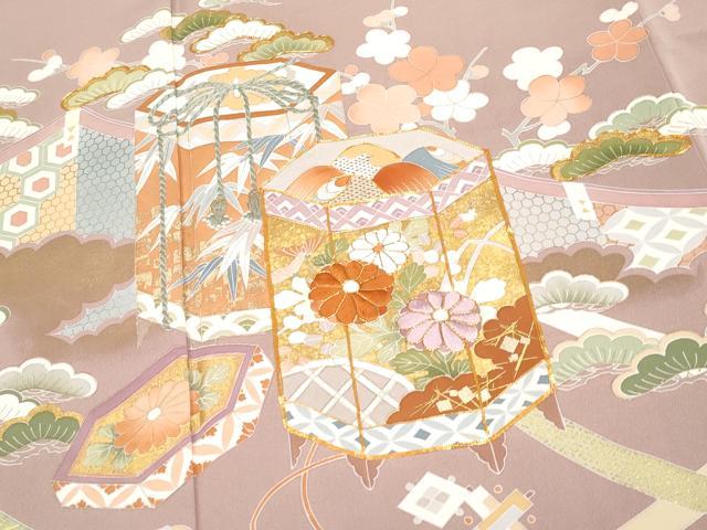 平和屋本店■極上 創業460年・千總 色留袖 駒刺繍 貝桶桧扇吉祥文 金彩 薄柿色地 小田急百貨店扱い 逸品 CYAA2627s5