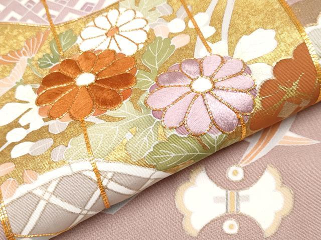 平和屋本店■極上 創業460年・千總 色留袖 駒刺繍 貝桶桧扇吉祥文 金彩 薄柿色地 小田急百貨店扱い 逸品 CYAA2627s5