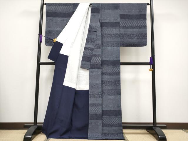 平和屋着物●極上 藍造り国選定無形文化財 藍師・佐藤昭人 天然灰汁発酵建阿波藍染 江戸小紋 百柄 証紙付き 逸品 未使用 CYAA2711s5