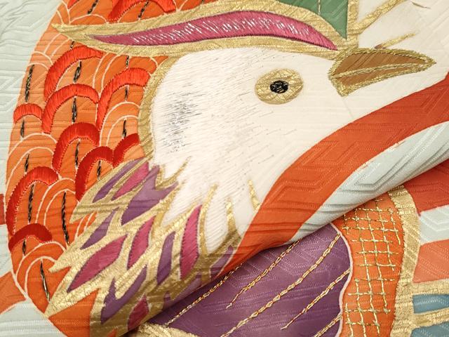 平和屋本店■極上 創業130年 江戸染繍友禅 大彦 振袖 駒刺繍 浜松鴛鴦文 金彩 白緑色地 逸品 CYAA2778s5