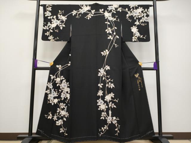 平和屋本店■極上 螺鈿工芸作家 佐野正喜 訪問着 小人 枝花文 黒地 金彩 逸品 未使用 CYAA2785s5