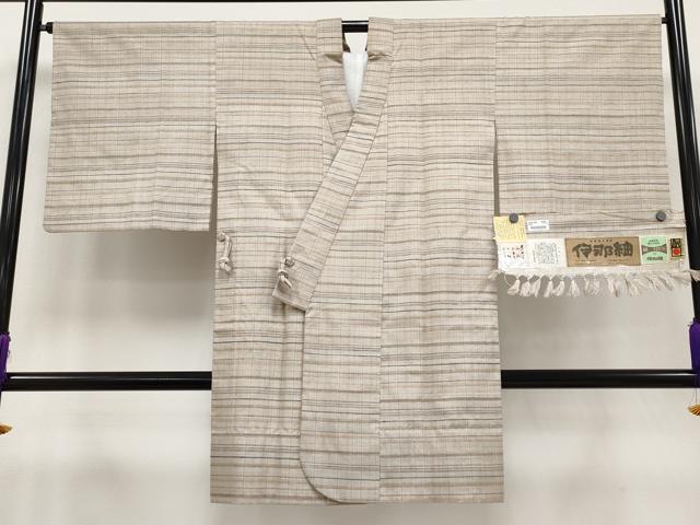 平和屋着物■極上 伝統工芸品 伊那紬 手織り 草木染 道中着 単衣 ロング丈 格子柄 枯野色地 証紙・反端付き 逸品 CYAA2794s5