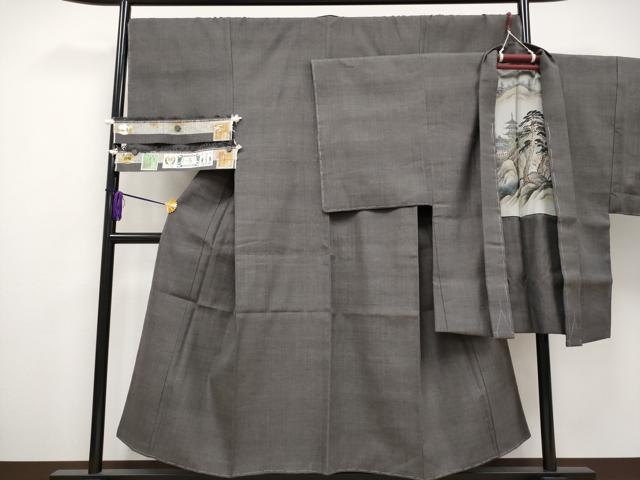 平和屋本店■極上 男性 本場結城紬 重要無形文化財 アンサンブル 色無地 黒橡色地 証紙付き 逸品 未使用 CYAA2797s5