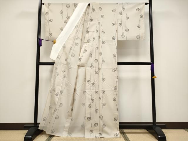 平和屋本店*極上 夏物 石川県指定無形文化財 夏牛首紬 白山工房 手織り 鬼灯 ほおずき 白茶色地 証紙付き 逸品 CYAA2885s5