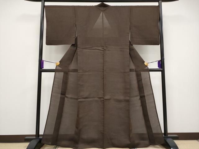 平和屋本店■極上 夏物 石川県指定無形文化財 能登上布 本麻手織上布 山崎仁一作 赤墨色地 証紙・反端付き 逸品 CYAA2891s5