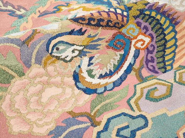 平和屋本店■極上 手織綴れ 山鹿清華 中国三大刺繍 相良刺繍 太鼓柄袋帯 モール 瑞雲鳳凰文 金糸 真赭色 逸品 CYAA2942s5