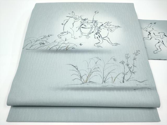 平和屋着物■極上 夏物 九寸名古屋帯 手描き 鳥獣戯画 水色地 逸品 CYAA2973s5