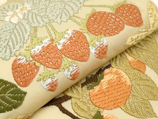 平和屋本店●極上 皇室・伊勢神宮御用 御御帯 山口美術織物 山口弘躬 六通柄袋帯 唐織錦 四季果実文 香色地 共箱付 逸品 CYAA2988s5