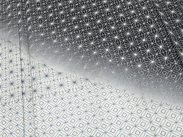 平和屋本店■極上 訪問着 本場染大島紬 総刺繍 刺し子 吉祥文 暈し染め 黒地 逸品 未使用 CYAA3007s5