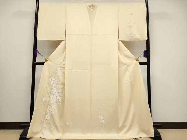 平和屋本店●極上 訪問着 総刺繍 手刺繍 胡蝶蘭 金銀糸 蜂蜜色地 逸品 CYAA5049s6