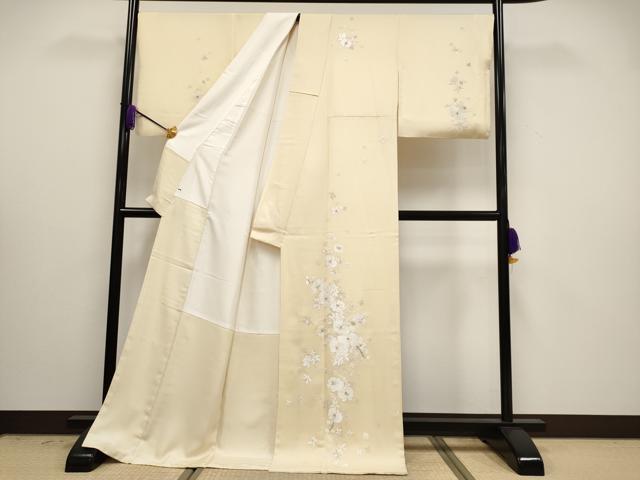 平和屋本店●極上 訪問着 総刺繍 手刺繍 胡蝶蘭 金銀糸 蜂蜜色地 逸品 CYAA5049s6
