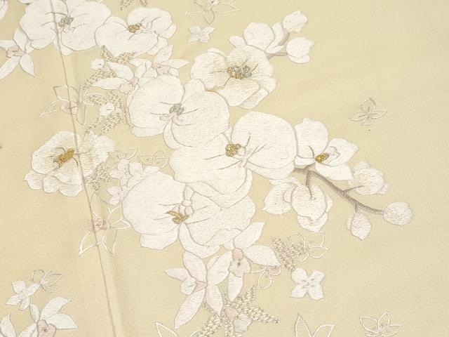 平和屋本店●極上 訪問着 総刺繍 手刺繍 胡蝶蘭 金銀糸 蜂蜜色地 逸品 CYAA5049s6