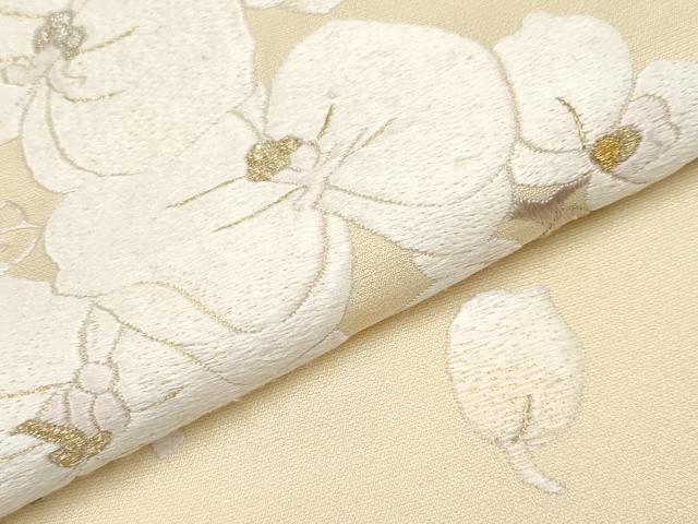 平和屋本店●極上 訪問着 総刺繍 手刺繍 胡蝶蘭 金銀糸 蜂蜜色地 逸品 CYAA5049s6