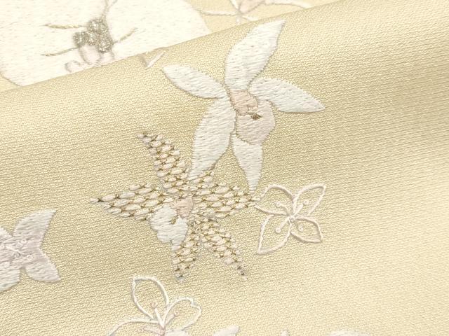 平和屋本店●極上 訪問着 総刺繍 手刺繍 胡蝶蘭 金銀糸 蜂蜜色地 逸品 CYAA5049s6