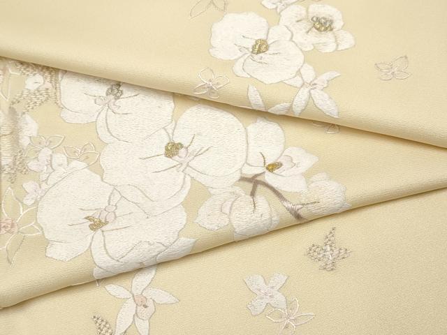 平和屋本店●極上 訪問着 総刺繍 手刺繍 胡蝶蘭 金銀糸 蜂蜜色地 逸品 CYAA5049s6