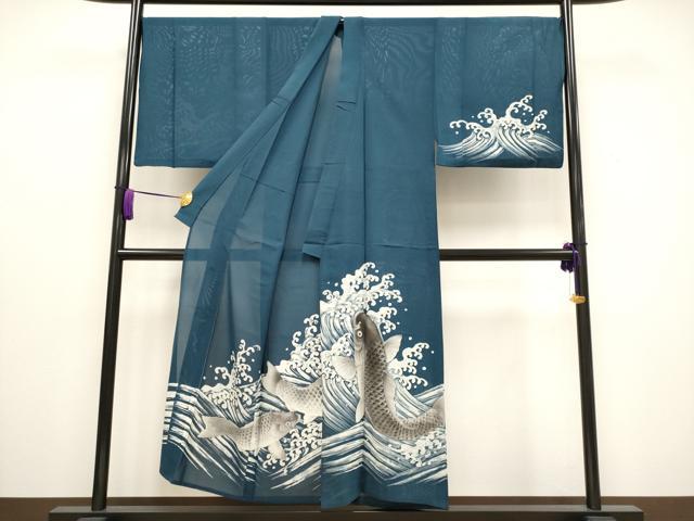 平和屋本店*極上 夏物 男性 訪問着 キングサイズ 絽 手描き 鯉の滝登り 金彩 褐返色地 逸品 CYAA3041s5