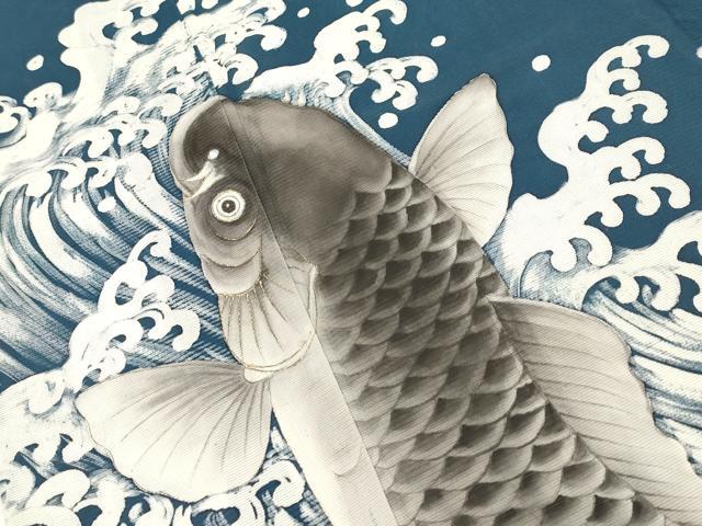 平和屋本店*極上 夏物 男性 訪問着 キングサイズ 絽 手描き 鯉の滝登り 金彩 褐返色地 逸品 CYAA3041s5