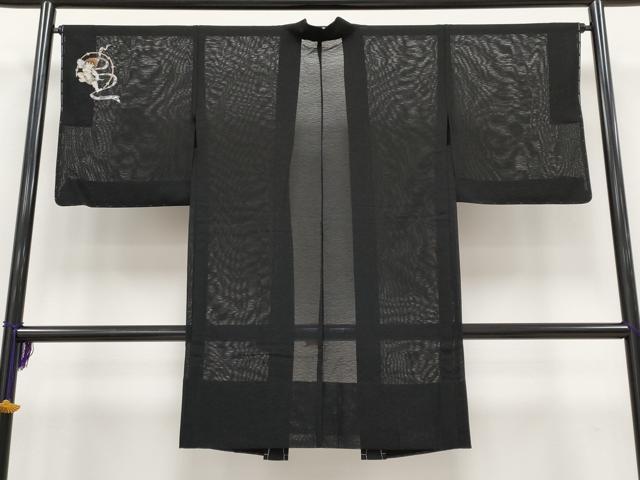 平和屋着物■極上 スリーシーズン 春夏秋 塵除け 長羽織 紋紗 風神雷神 黒地 逸品 未使用 CYAA3073s5