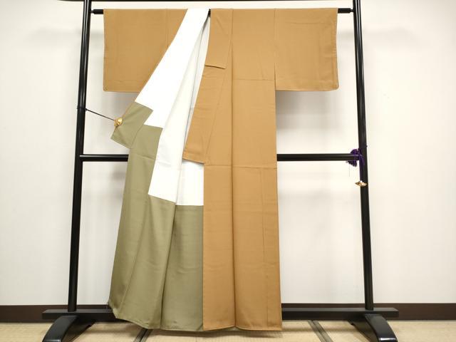 平和屋着物●極上 江戸小紋 鮫小紋柄 琥珀色地 逸品 未使用 CYAA3082s5