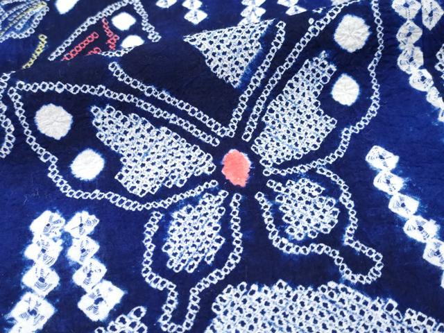 平和屋着物∴極上 夏物 浴衣 有松鳴海絞り 扇面舞蝶文 綿 逸品 CYAA3088s5