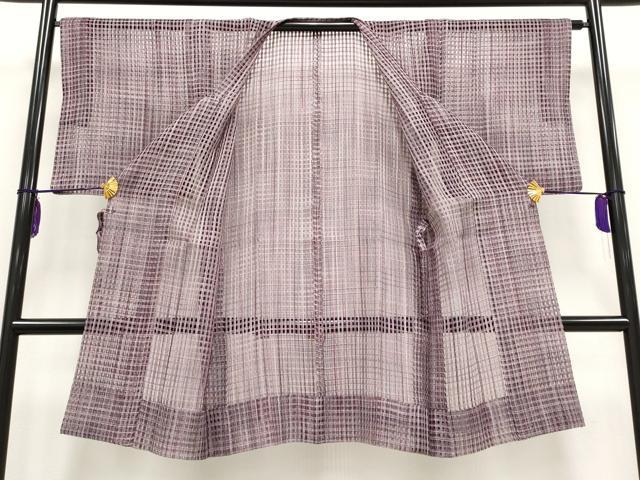 平和屋着物▽極上 スリーシーズン 春夏秋 塵除け 道行コート ロング丈 作家物 草木染 格子柄 証紙付き 逸品 CYAA3099s5