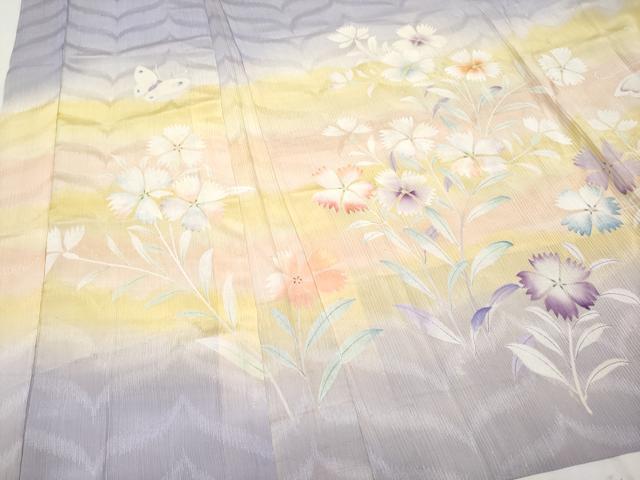 平和屋着物■極上 アンティーク 大正ロマン 長羽織 単衣 手描き 舞蝶草花文 暈し染め 逸品 CYAA3100s5