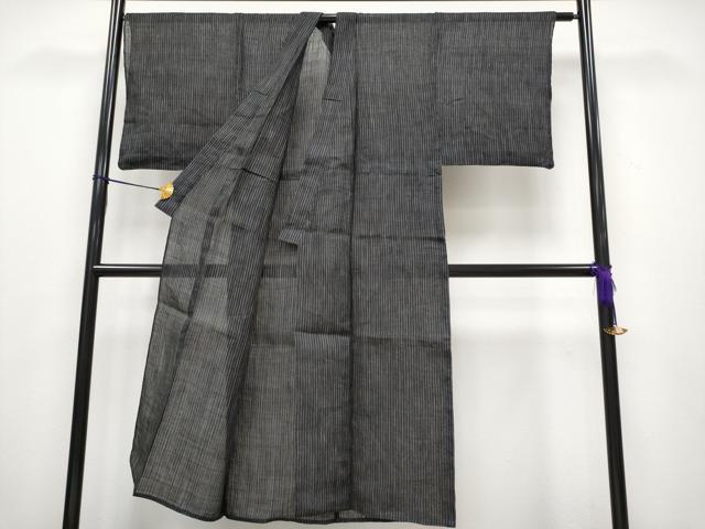 平和屋着物■極上 夏物 男性 石川県指定無形文化財 能登上布 本麻手織上布 縞 黒地 逸品 CYAA3105s5