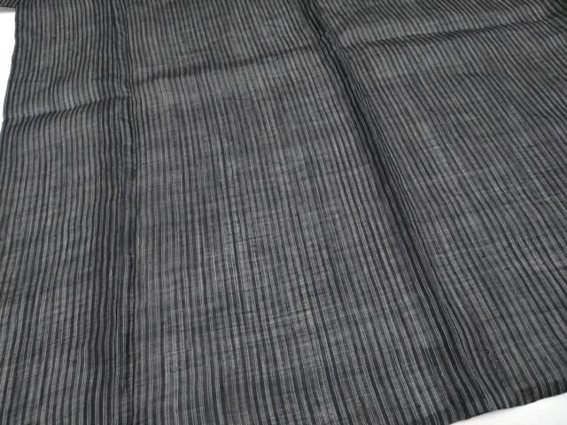 平和屋着物■極上 夏物 男性 石川県指定無形文化財 能登上布 本麻手織上布 縞 黒地 逸品 CYAA3105s5