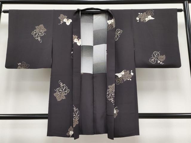 平和屋着物#極上 羽織 葡萄蔦の葉文 金彩 黒紅色 逸品 CYAA3120s5