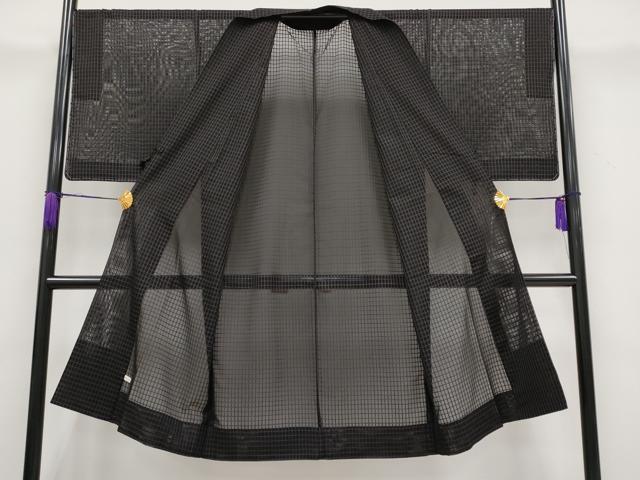 平和屋着物▽極上 スリーシーズン 春夏秋 塵除け 道中着 ロング丈 吉野間道 黒地 逸品 未使用 CYAA3124s5