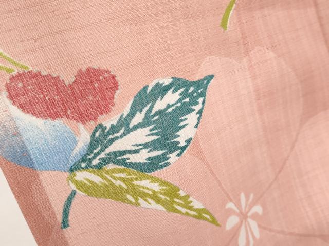 平和屋着物∴極上 夏物 服飾評論家 市田ひろみ 小紋・浴衣兼用 舞花文 真赭色地 洗える着物 CYAA3127s5