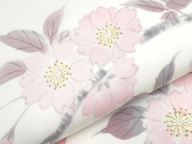 平和屋着物■極上 京都府指定無形文化財 染色作家 小倉建亮の弟子 市瀬史郎 塩瀬 九寸名古屋帯 手描 枝桜 絹鼠色地 逸品 CYAA3164s5
