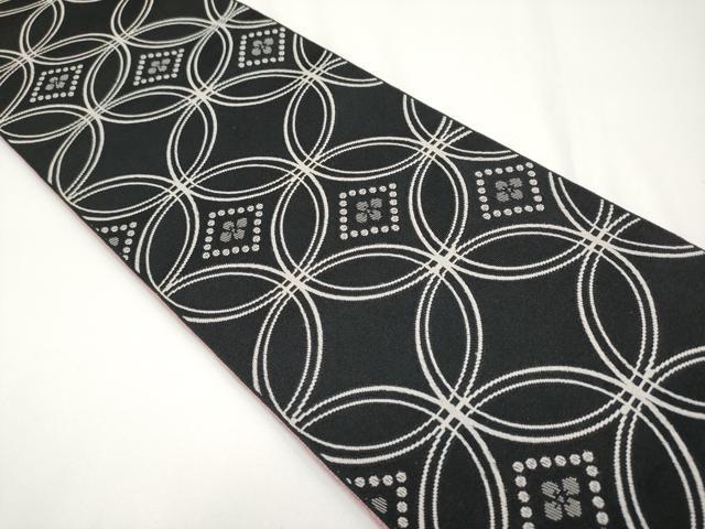 平和屋着物■極上 両面 半幅帯 七宝花菱文 黒地 CYAA3174s5