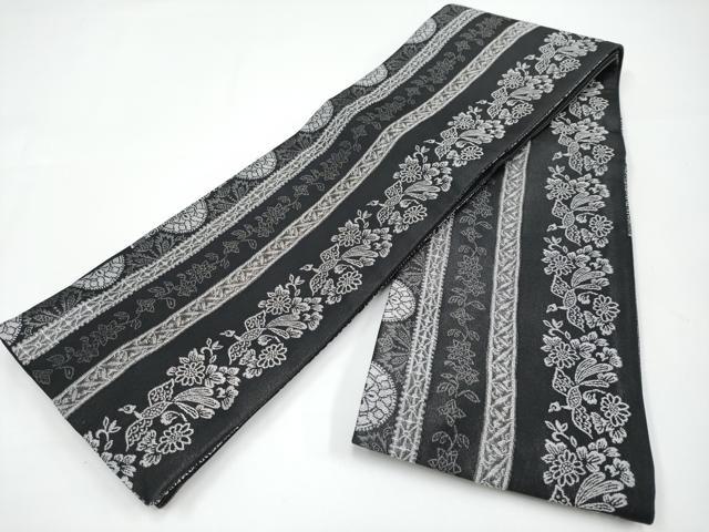平和屋着物●極上 こむさでもーど・COMME CA DU MODE 両面 半幅帯 花鳥間道 黒地 CYAA3176s5