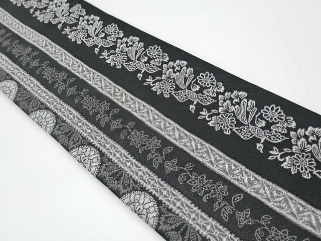 平和屋着物●極上 こむさでもーど・COMME CA DU MODE 両面 半幅帯 花鳥間道 黒地 CYAA3176s5