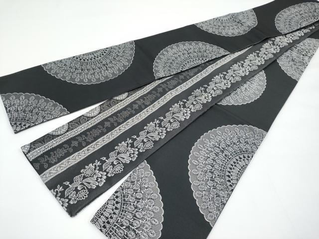 平和屋着物●極上 こむさでもーど・COMME CA DU MODE 両面 半幅帯 花鳥間道 黒地 CYAA3176s5