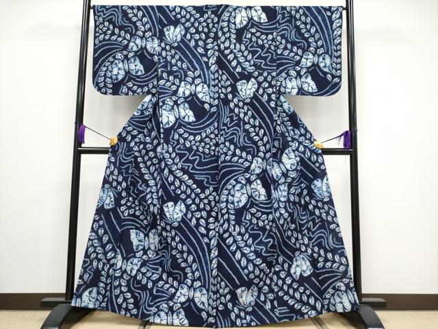 平和屋着物■極上 夏物 浴衣 有松鳴海絞り 本藍 舞蝶文 綿 逸品 CYAA3188s5